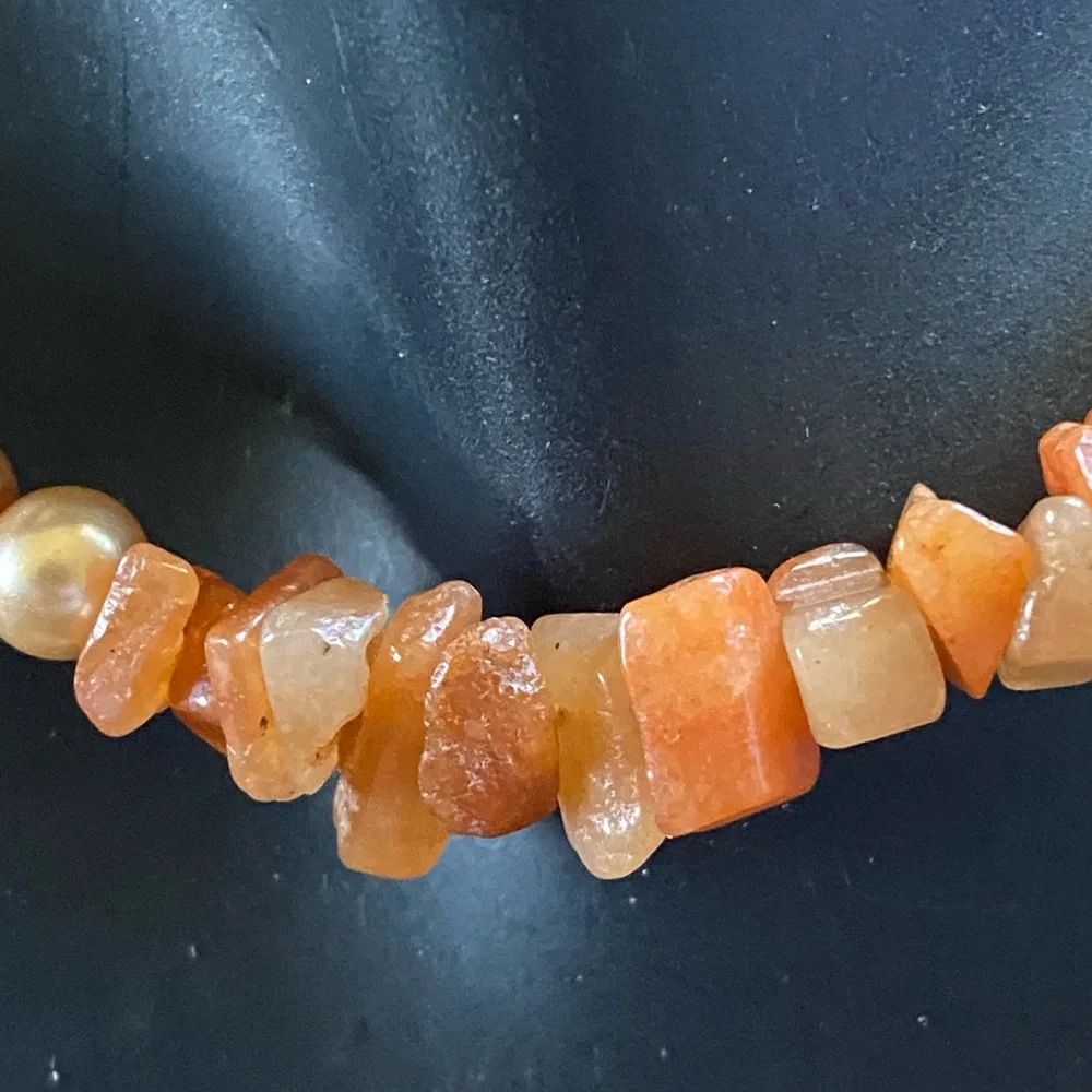 Carnelian Chips Nuggets Orange Necklace, Bracelet, Barrettes, Earring Set